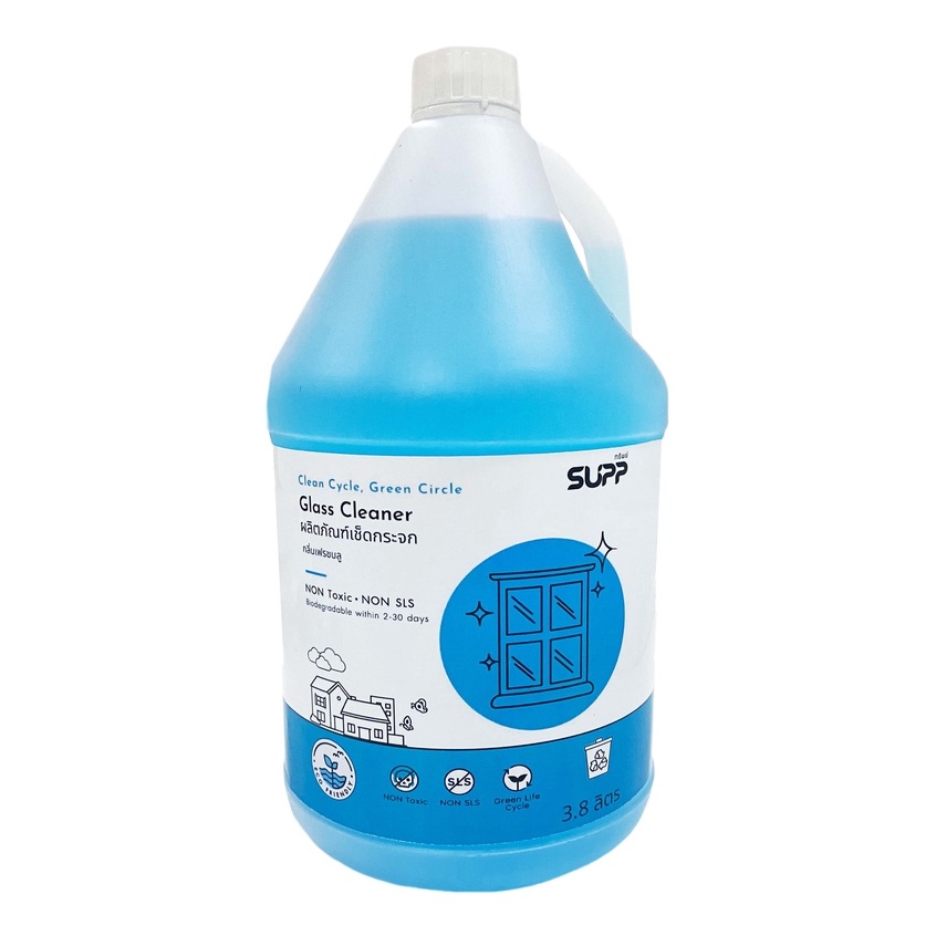 SUPP น้ำยาเช็ดกระจก สูตรอ่อนโยน กลิ่นเฟรชบลู 3.8 ลิตร