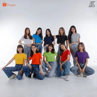 Expogarment เสื้อครอป CROP เสื้อเอวลอย แขนสั้น คอตตอน เสื้อยืดผู้หญิงสีพื้น เอวลอย