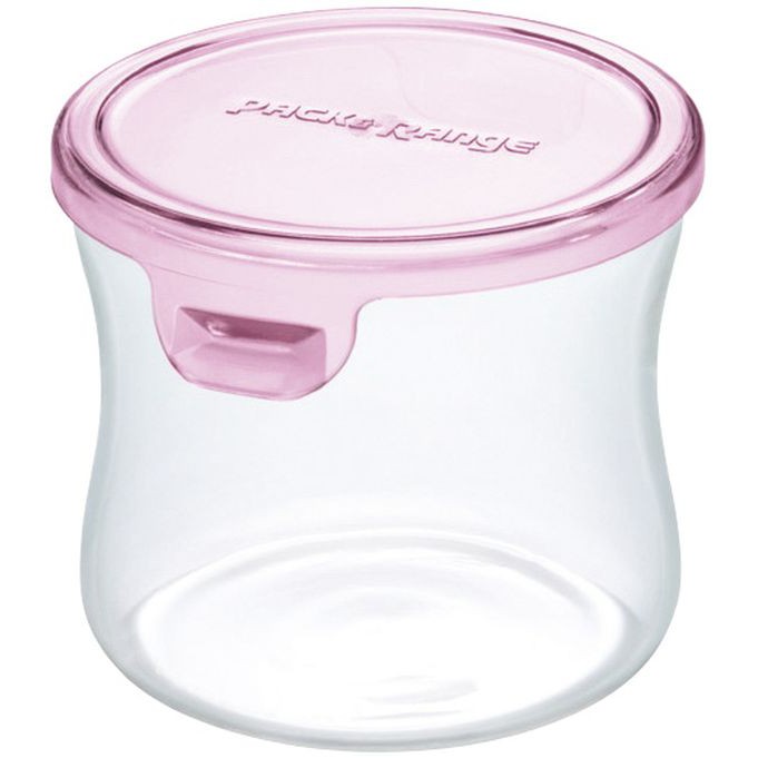 iwaki K7400-Pภาชนะแก้วบรรจุอาหารทรงกลมขนาด 240 ml.ฝาชมพู(ใส่ไมโครเวฟได้พร้อมฝา)จากญี่ปุ่น แก้วใสมาก(มีส่งฟรื)