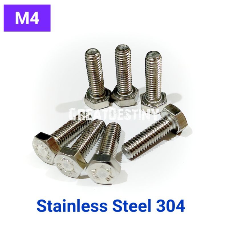 กลอนหกเหลี่ยมสแตนเลส A2-70 304 M4 x 0.7 Pitch