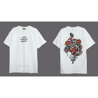 เสื้อยืดผ้าฝ้ายเสื้อยืด แนวสตรีท GRIMYTH GM-TEE-118-2 SNAKE ROSE WHITE ขาวL XL  XXL 3XL