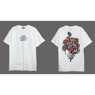 เสื้อยืดฤดูร้อนcalเสื้อยืด แนวสตรีท GRIMYTH GM-TEE-118-2 SNAKE ROSE WHITE ขาว S-5XL