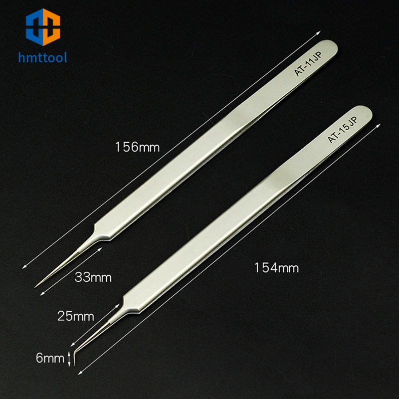 Precision สแตนเลส AT-11JP ตรง AT-15JP โค้ง Ultra Thin Fly Line แหนบชุดสําหรับอุตสาหกรรมโทรศัพท์ซ่อมเครื่องมือ