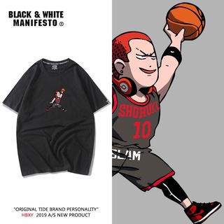 T-shirt  เสื้อยืดแขนสั้น ทรงหลวม พิมพ์ลายการ์ตูนอนิเมะ Slam Dunk Street Wear Sakuragi สไตล์ฮ่องกง สําหรับผู้ชายS-5XL