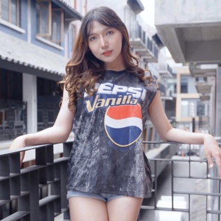 เสื้อกล้ามฟอก กล้ามฟอก สกรีนลาย ทรง Oversize กล้ามป้าย ZARA (กล้ามฟอก Pepsi Vanilla)