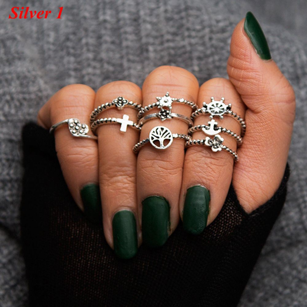 Crystal Alloy Rings Set For Women Jewelry Adjustable Ring For Girls Punk Accessories Fashion Jewelry