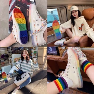 มีบริการเก็บปลายทาง‼️Rainbow 🌈 รองเท้าผ้าใบพื้นรุ้ง งานสวยน่ารักมาก