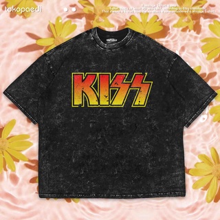 เสื้อยืดผ้าฝ้ายพิมพ์ลายขายดี เสื้อยืด ลาย Kiss OVERSIZE WASHING | เสื้อยืด ขนาดใหญ่ | เสื้อยืด พิมพ์ลายซักผ้า | หินล้าง