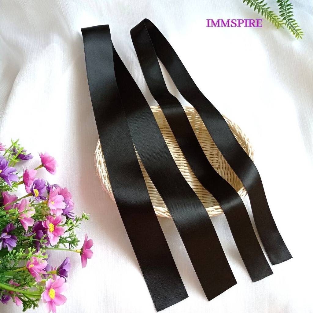 โบว์นักเรียน ริบบิ้นโบว์ สีดำ (ขายเป็นเส้น) ริบบิ้นผ้าซาตินมันวาว 2 ด้านคุณภาพอย่างดี