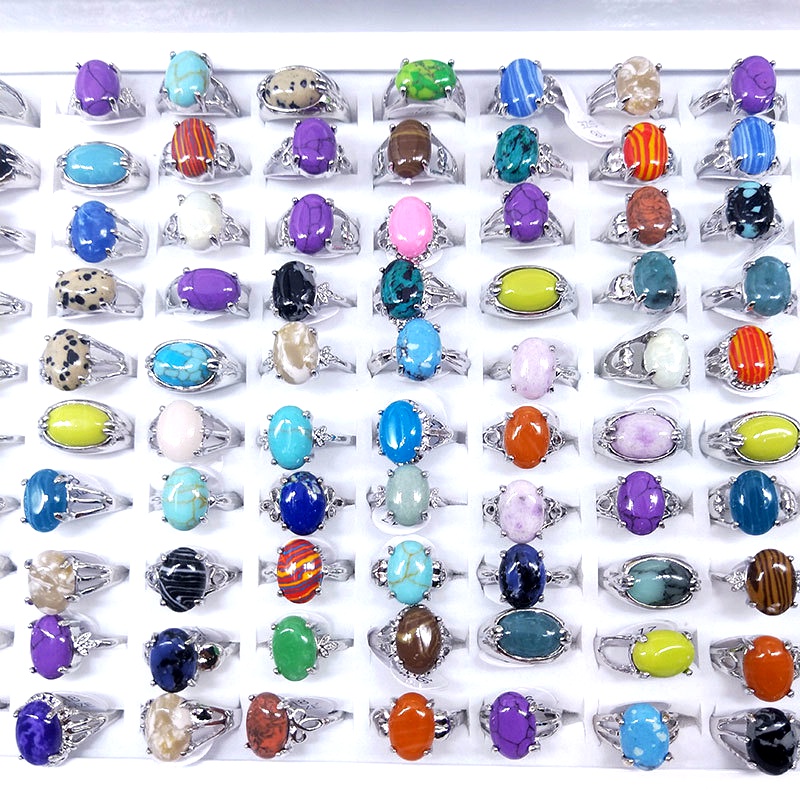 ใหม่10ชิ้นผสมสไตล์แหวนสตรีโลหะโลหะผสมมือฝังหินที่มีสีสันน่ารักพรรคเครื่องประดับ