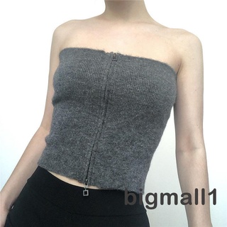 Bigmall- เสื้อถักนิตติ้ง คอเรือ มีซิป สีพื้น สําหรับผู้หญิง