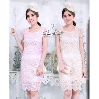 Luxury Pearl lace dress (ชมพู)