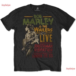 เสื้อยืดโอเวอร์ไซส์Bob Marley Mens Rastamna Vibration Tour 1976 Slim Fit T-Shirt Black บ็อบ มาร์เลย์ เร็กเก เสื้อยืดพิม