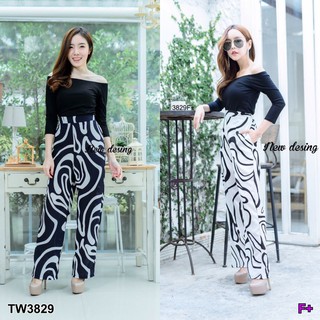 TW3829 set 2ชิ้นเสื้อยืดทรงปาดไหล่+กางเกงขายาว