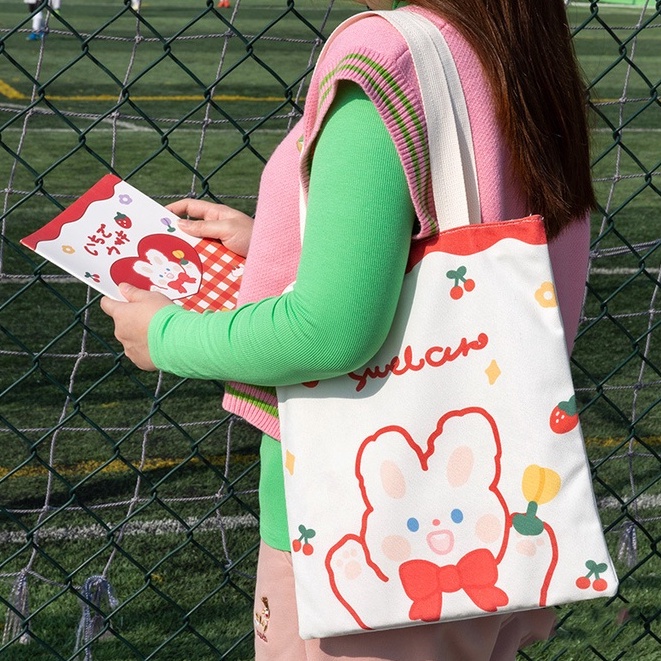 🍓Olivia🍓กระเป๋าถือ กระเป๋าผ้า สไตล์เกาหลี แฟชั่นมา การ์ตูน-น่ารัก พร้อมส่ง #BAG01
