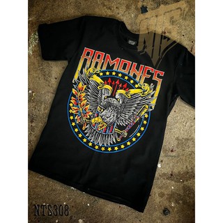 Ramones เสิ้อยืดดำ เสื้อยืดชาวร็อค เสื้อวง New Type System  Rock brand Sz. S M L XL XXLเสื้อยืด