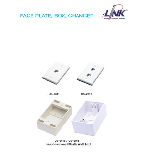 LINK US2311-2312/US-2015WH SHINY FACE PLATE 1ช่อง-2ช่อง+Box ลอย Plastic WALL BOX 2 X 4” (ลึก 38 mm) สีขาว