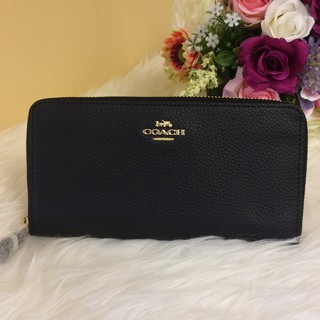 🦋Coach แท้ 🦋 Coach Accordion Zip Pebble Leather Wallet#F16612 กระเป๋าสตางค์ใบยาวซิปรอบ หนัง สีดำ