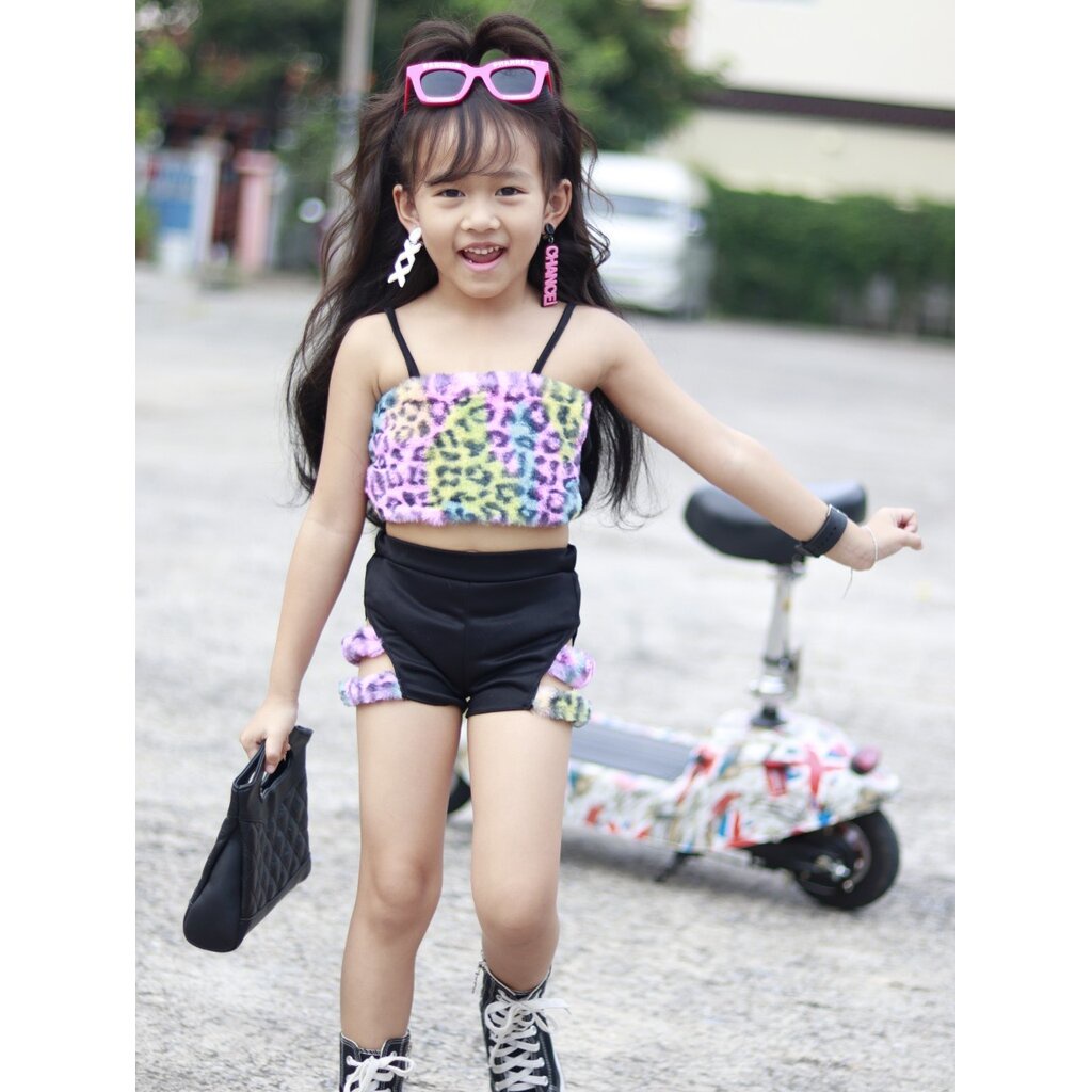 TS04/🔥พร้อมส่ง🔥ชุดเด็กผู้หญิง ชุดเสื้อสายเดี่ยว ผ้าขนลายเสือชมพู น่ารัก+แซ่บเบาๆ - รูปที่ 2