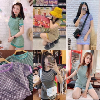 😜SpinnyHouse😜 Dresses มินิเดรส เดรสไหมพรม ‼️ทอลายทั้งตัว‼️ แซ่ปสุด เดรสแขนสั้น เดรส ทอลายลายกราฟฟิก เดรสทอลาย H503C