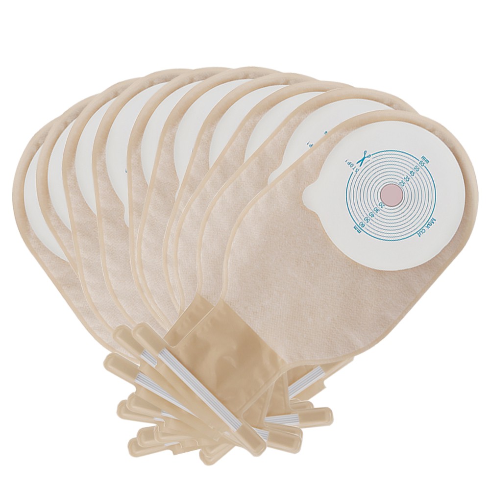 ใหม่ pacakge HDR 10pcs 65 มม.ตัดขนาด Beige Cover Drainable one-piece ระบบ Ostomy กระเป๋า Coลอสโตมี่กระเป๋า Ostomy Stoma