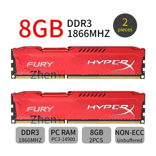 For HyperX FURY 2PCS 8GB DDR3 1866MHz PC3-14900 240Pin 1.5V Desktop Red RAM PC MEMORY AD38
