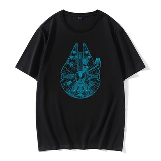 เสื้อยืดครอปเสื้อยืด ผ้าฝ้าย 100% พิมพ์ลาย Millenium Falcon Blueprint สไตล์เรโทร สําหรับผู้ชายS-5XL