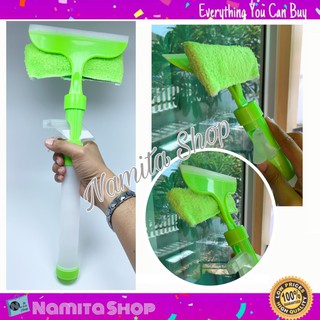 Namita Mirror Cleaner Brush 3 in 1 แปรงเช็ดกระจก แปรงรีดน้ำ เช็ดกระจก 2 หัว พร้อมกระบอกฉีดน้ำในตัว ครบเซต ความยาว 42 ซม.