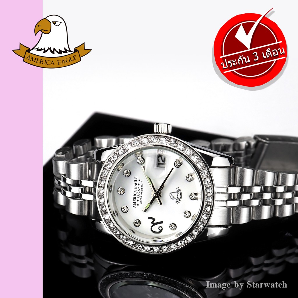 AMERICA EAGLE นาฬิกาข้อมือผู้หญิง สายสแตนเลส รุ่น AE099L - Silver/White