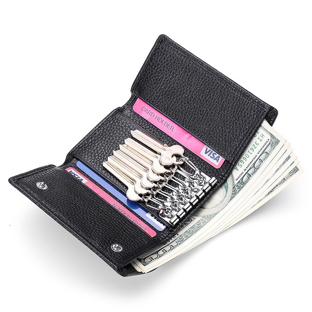 กระเป๋าใส่กุญแจแบบ Unisex หญิง ชาย หนังวัวแท้ กระเป๋าพับบัตร Tri-Fold