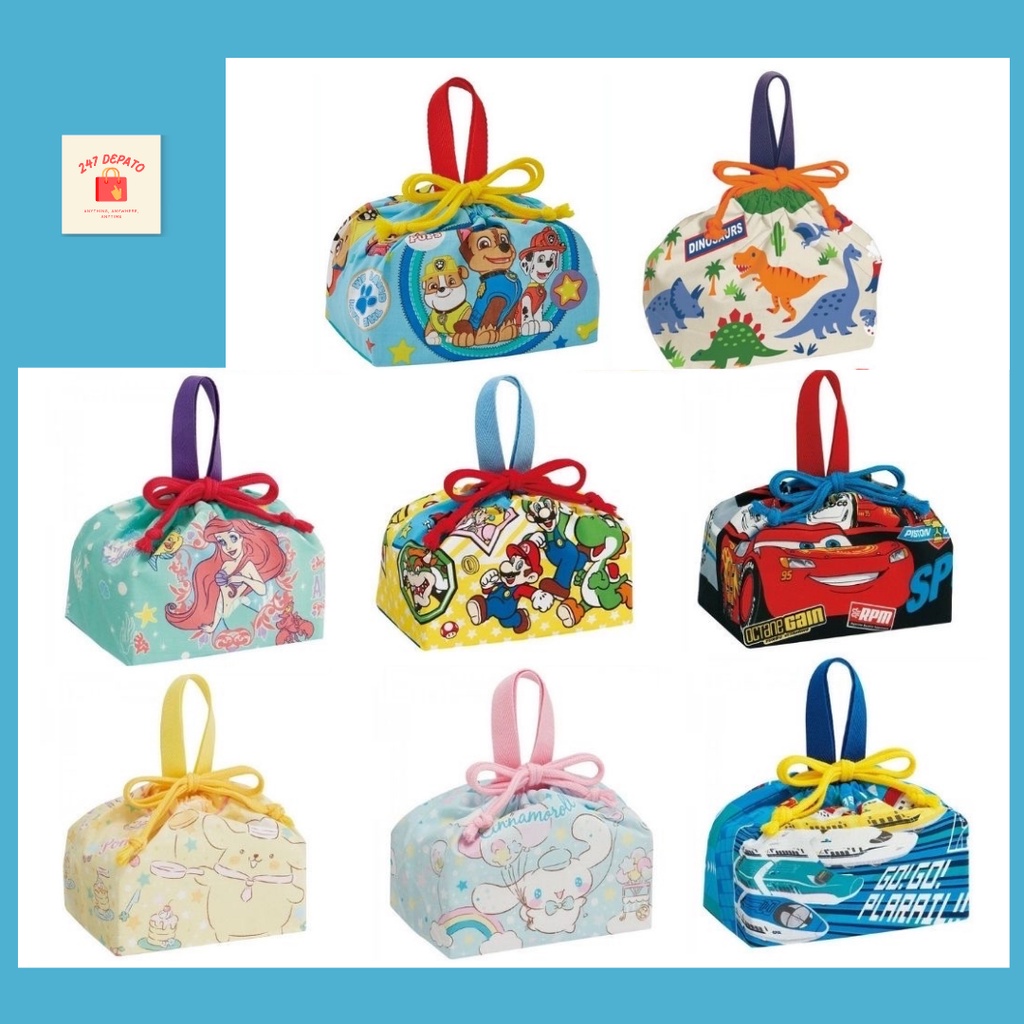 ถุงผ้า 35 ลาย ถุงใส่กล่องข้าว made in Japan Skater ลายไดโนเสาร์ ยูนิคอร์น Dinosaur Frozen Tomica รถดับเพลิง