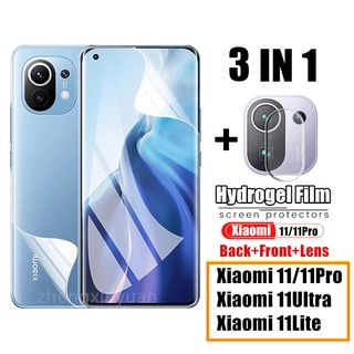 3in1 ฟิล์มไฮโดรเจล กันรอยหน้าจอ Xiaomi 11 11pro 11Ultra Screen Protector On Xiaomi11 Pro  Xiaomi11 Ultraกล้องหลัง ฟิล์มกระจกกันรอย Full Cover Protective Front Film Camera Lens Protector