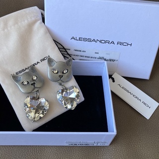 New Alessandra Rich Cat Earring With Heart Pendant