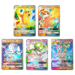 Pokemon Card Tag Team &amp; GX ชุด 5 ใบ Gardevoir &amp; Sylveon, Ashs Pikachu, Blaziken การ์ดภาษาอังกฤษ Shining Cards Series