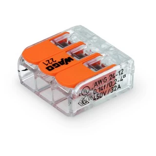 Wago อุปกรณ์เชื่อมสายไฟ Terminal Connecter 3ช่อง 4มม. [221-413 / แพค 10 ชิ้น] ของแท้ 100%