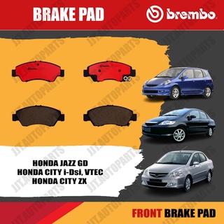 Brembo ผ้าเบรค HONDA JAZZ GD, CITY, CITY ZX ฮอนด้า แจ๊ส GD, ซิตี้ โฉมแมลงสาบ, ซิตี้ ZX ปี 2002-2007 [หน้า, ดิสก์หลัง]