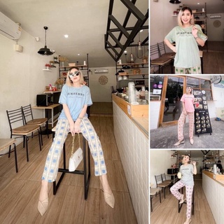 พร้อมส่ง ชุดเซ็ท เสื้อแขนสั้น + กางเกงขายาว BURBERRY ชุดเซท set เบอเบอรี่ ชมพู ฟ้า ม่วง เขียว เสื้อผ้าแบรนเนมด์ ชุดนอน