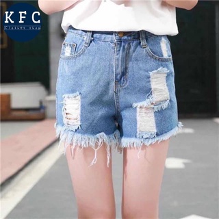 🌟KFC🌟👖กางเกงยีนส์ขาสั้น ปลายรุ่ย เอวสูง แต่งขาด น่ารักเก๋ๆ❤️พร้อมส่ง❤️ #2011