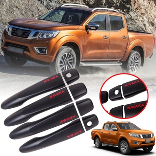 กันรอยมือเปิด ครอบมือจับประตู ไม่ท็อป NO TOP รุ่น NISSAN NAVARA NP300 ปี 2014 - 2018 สีดำด้าน โลโก้แดง 8 ชิ้น