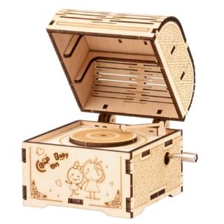 DIY Hand Crank Music Box Model 3D Wooden Puzzle Toy Self Assembly Wood Craft Kit