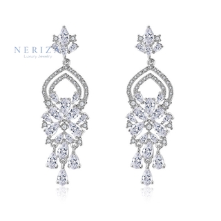 Neriza Jewelry/ ต่างหูระย้าเพชรสังเคราะห์ประกายเทียบเท่าเพชรแท้ จัดส่งฟรีพร้อมกล่อง