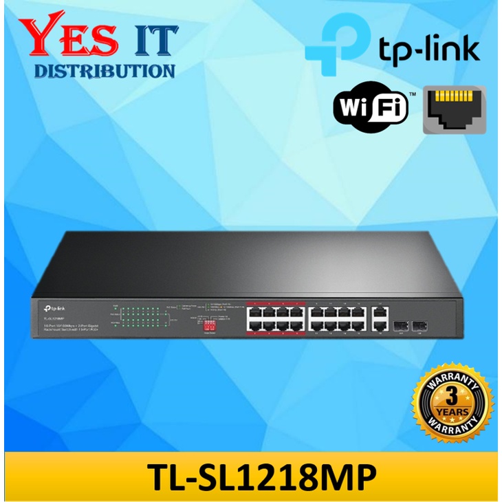 TP-Link TL-SL1218MP 16-Port / TP-LINK TL-SL1218P 16-Port 10/100Mbps + 2-Port Gigabit Unmanaged 192W 
