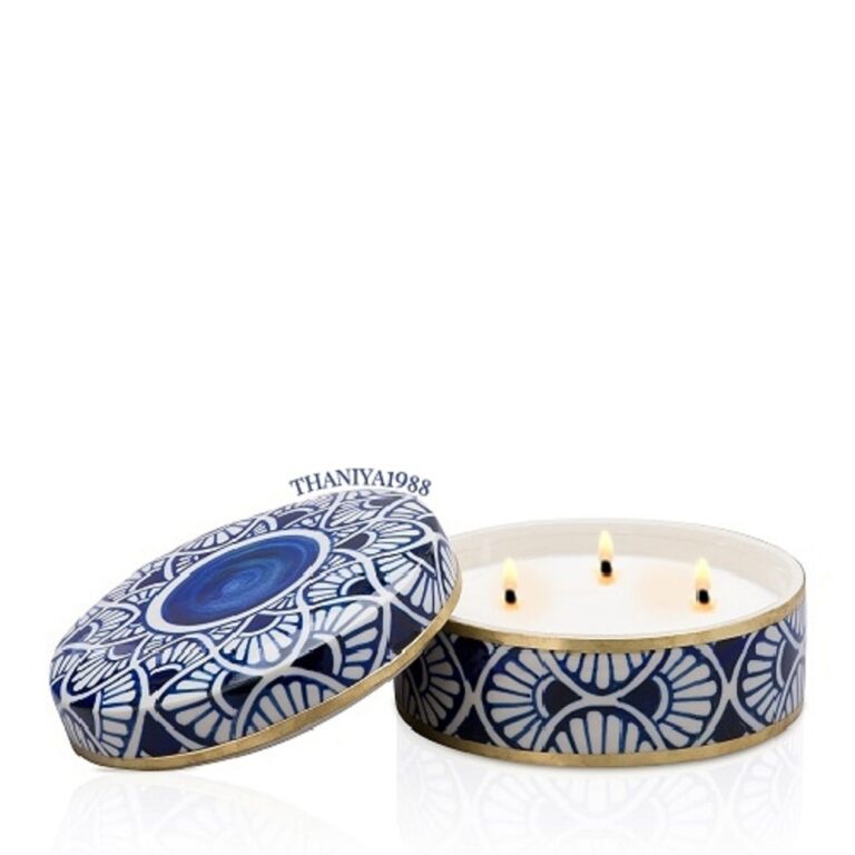 THANIYA Ceramic Candle Cylinder Size LLL Art Deco Fan Pattern |เทียนหอมในเซรามิก|เทียนหอม|เทียนเซราม