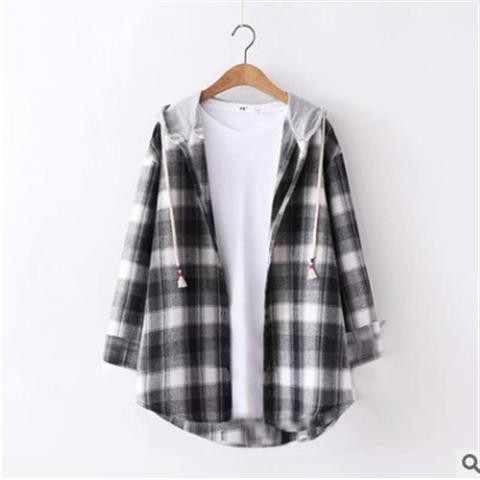 NEW Hot sale ผ้าฝ้ายแท้ เสื้อเชิ้ตผู้หญิงลายสก๊อต แจ็คเก็ตมีฮู้ดตัวหลวม ฮาราจูกุ เสื้อคาร์ดิแกน เสื้อกีฬาหญิง