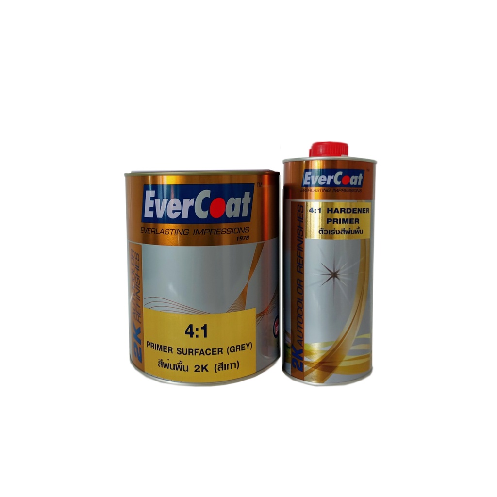 รองพื้นเทา 2K  EverCoat พ่นรถยนต์ ระบบ4:1 เนื้อสีเทา ขนาด 3 ลิตร พร้อมฮาร์ดเดนเนอร์ขนาด0.8ลิตร