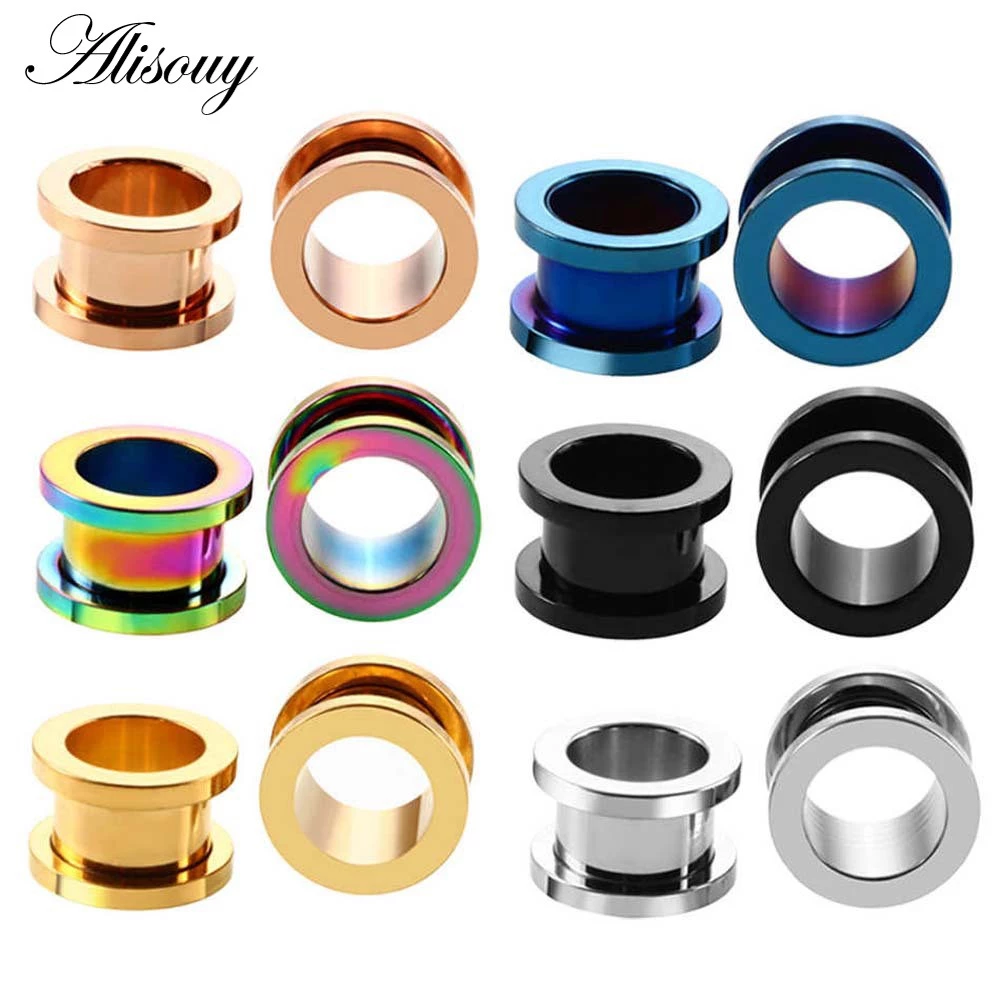 Alisouy 2PC 2-30 มม.เกจวัดหู 316L สแตนเลสอุโมงค์หูปลั๊กเจาะเครื่องประดับหู Stretchers Expander ปลั๊กและอุโมงค์