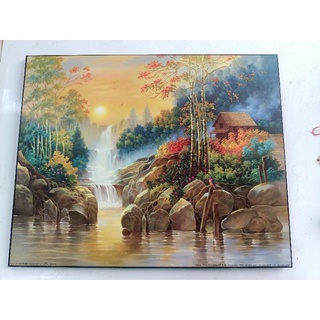 กรอบรูปภาพวาดธรรมชาติ ใส่กรอบลอยเคลือบลามิเนต ร้านเราถ่ายจากของจริงให้เห็น