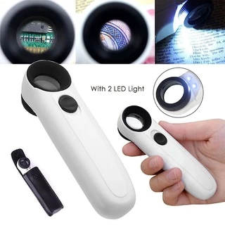 Kiprun 40x แว่นขยายแว่นขยายเลนส์อะคริลิค 2 ไฟ LED แว่นขยายมือถือ Loupe อะคริลิคเลนส์แก้ว Loupe เครื่องประดับแผงวงจรซ่อมเครื่องมือ