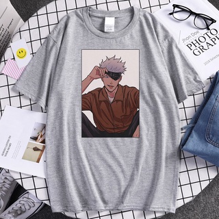 ผ้าฝ้ายคอกลมเสื้อยืดลําลอง แขนสั้น พิมพ์ลายอนิเมะ Jujutsu Kaisen Gojo Satoru แฟชั่นฤดูใบไม้ผลิ สไตล์ฮิปฮอป สําหรับผู้ชาย