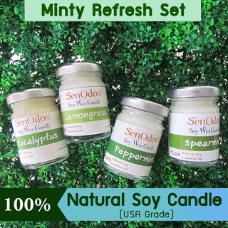 SenOdos ชุดของขวัญ ของที่ระลึก ของชำร่วย เทียนหอมอโรม่า กลิ่นมินต์ Soy Candles Minty Set 45g x 4 กลิ่น